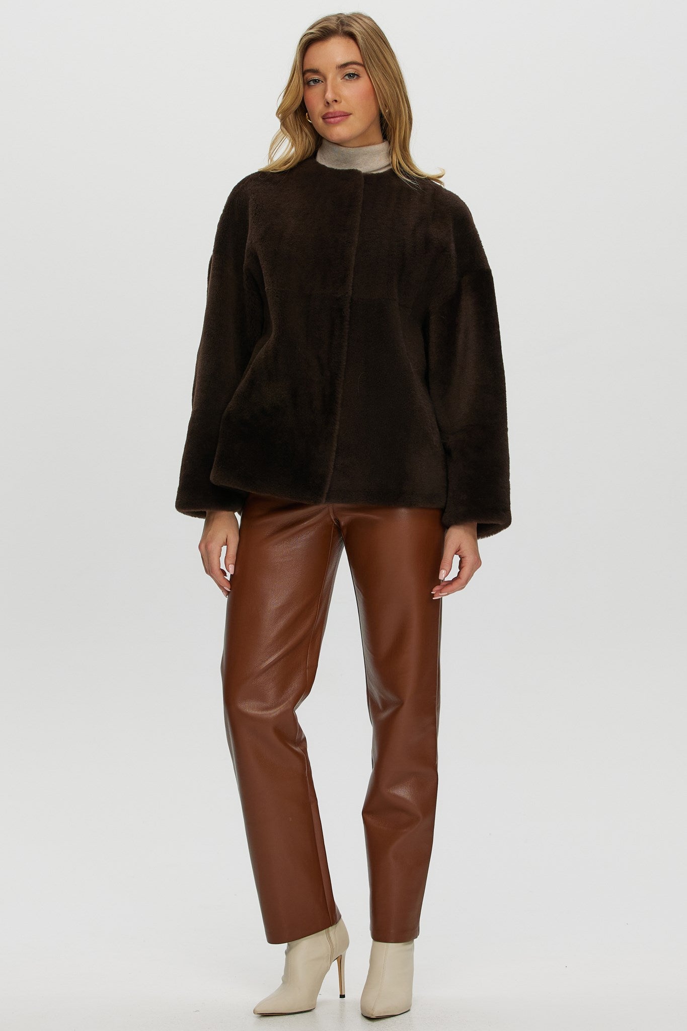 Reversible Shearling Lamb Collarless Jacket