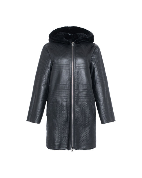 Reversible Shearling Lamb Parka With Grooved Pattern