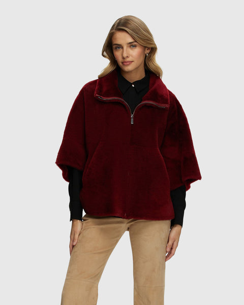 Reversible Shearling Lamb Short Sleeve Zip Cape