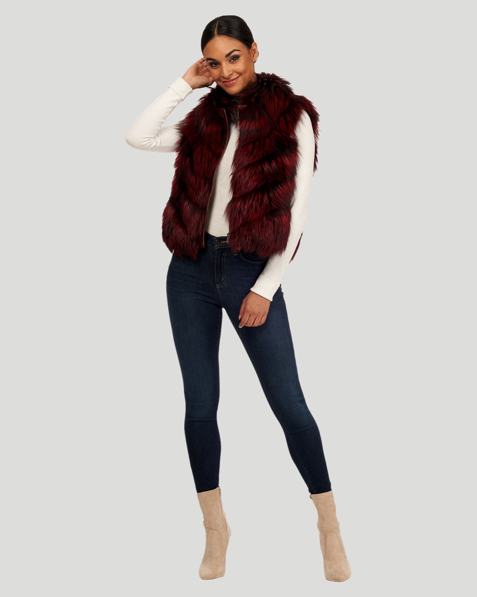 Reversible Silver Fox Fur and Down Vest