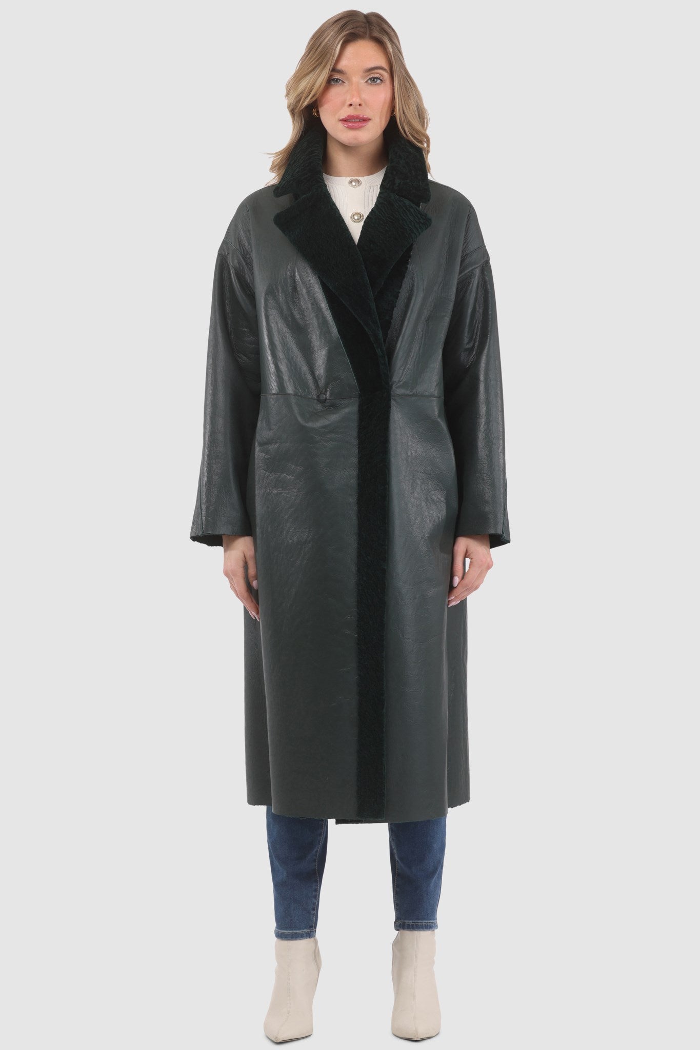Reversible Textured Shearling Lamb Short Coat