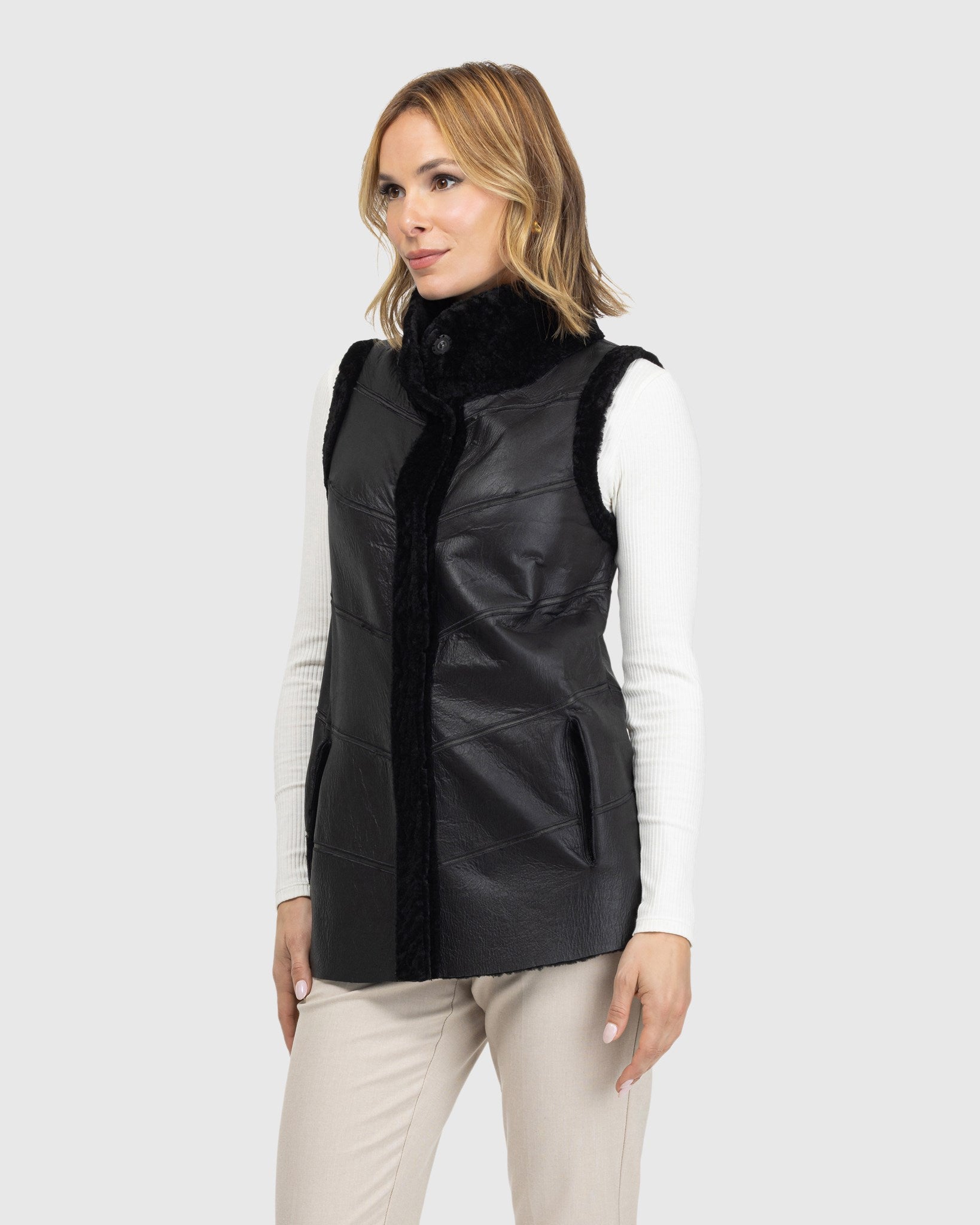 Reversible Textured Shearling Lamb Vest