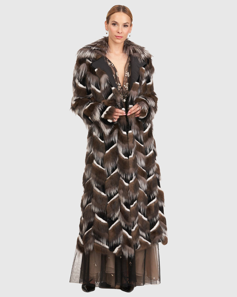 Sable, Mink and Fox Intarsia Coat with Belt