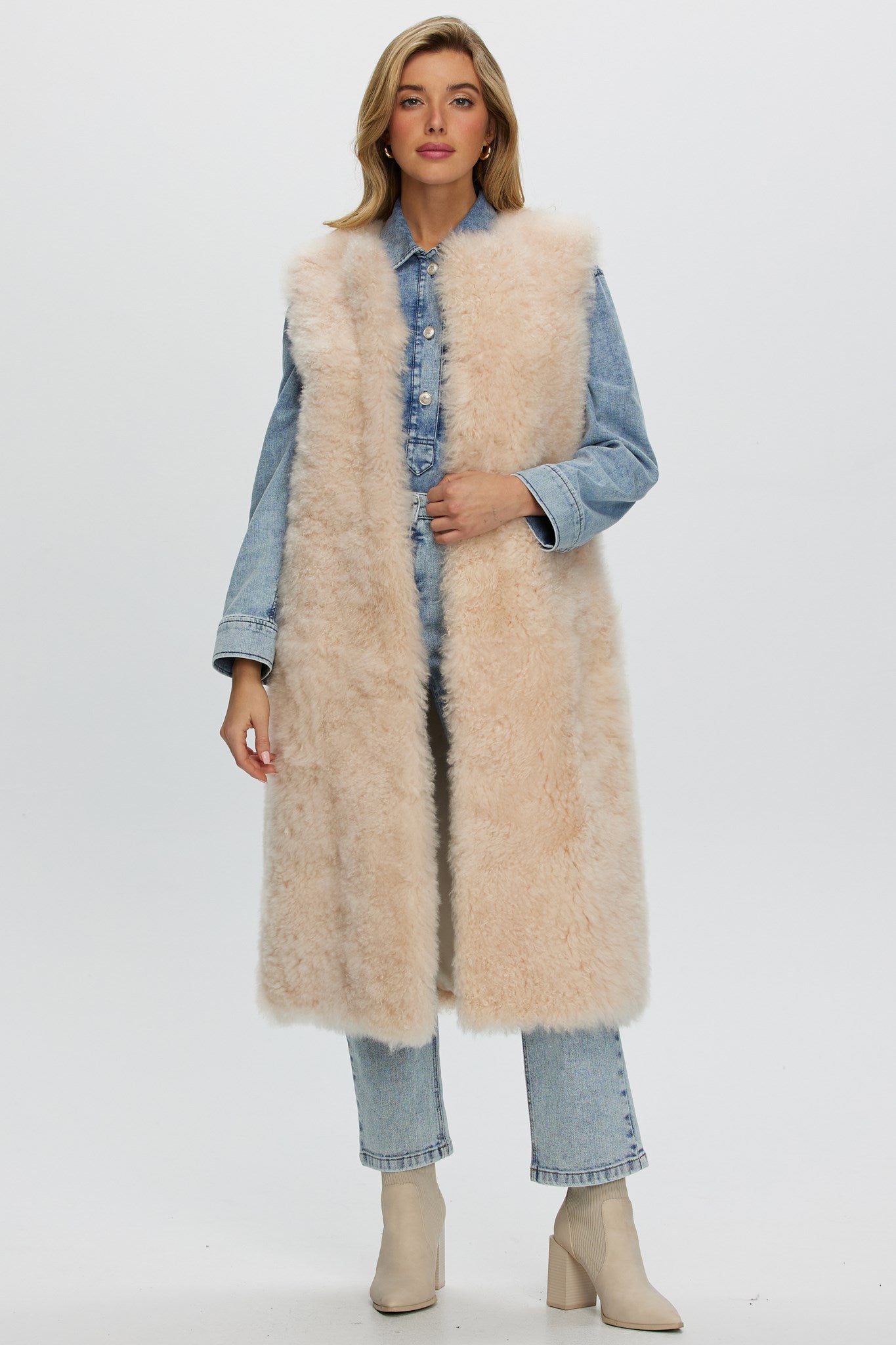 Select Cashmere Goat Collarless Long Vest