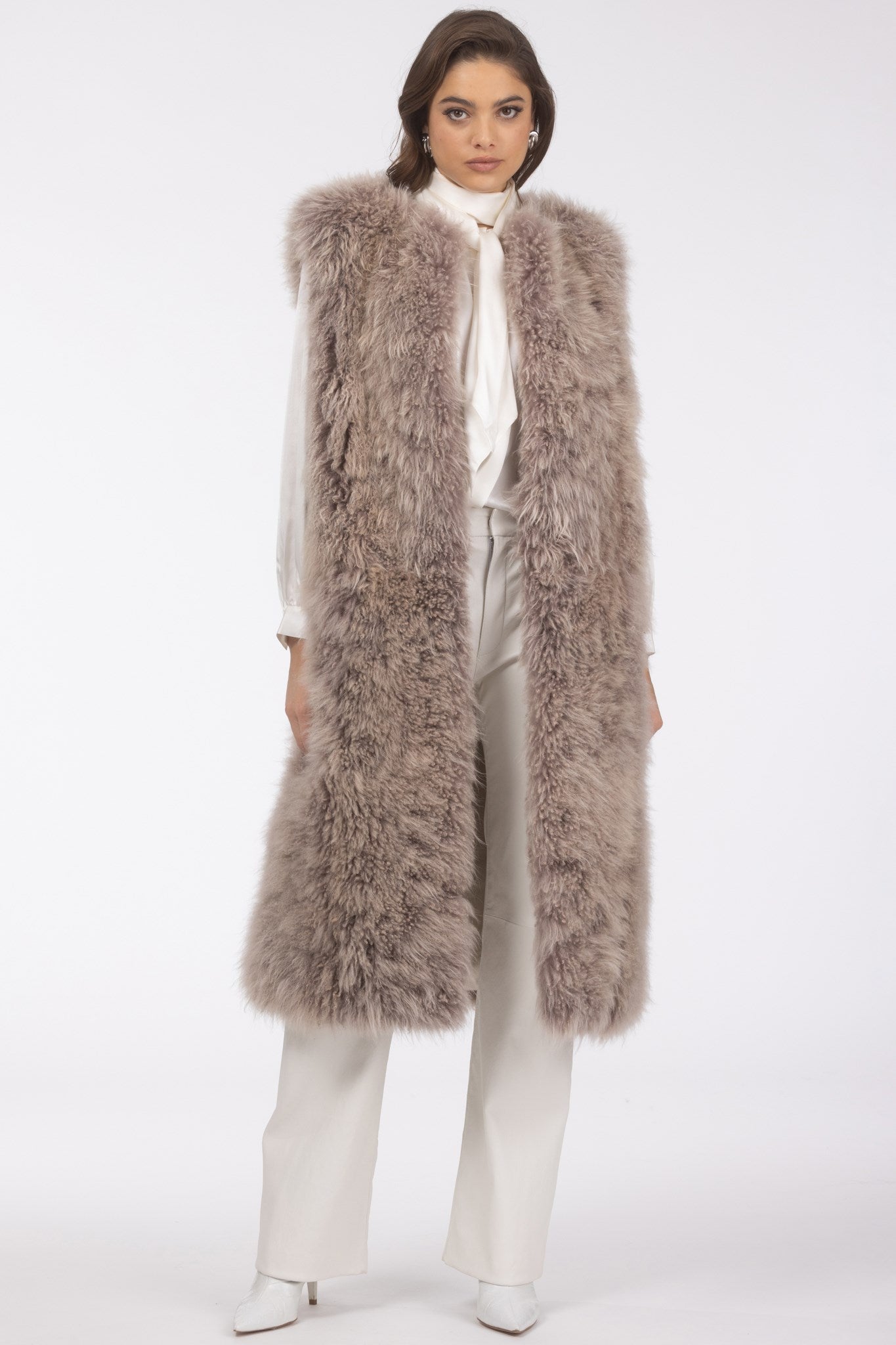Select Cashmere Goat Collarless Long Vest