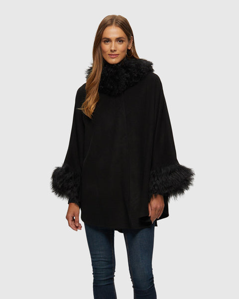 Select Cashmere & Wool Cape with Select Lamb Trim