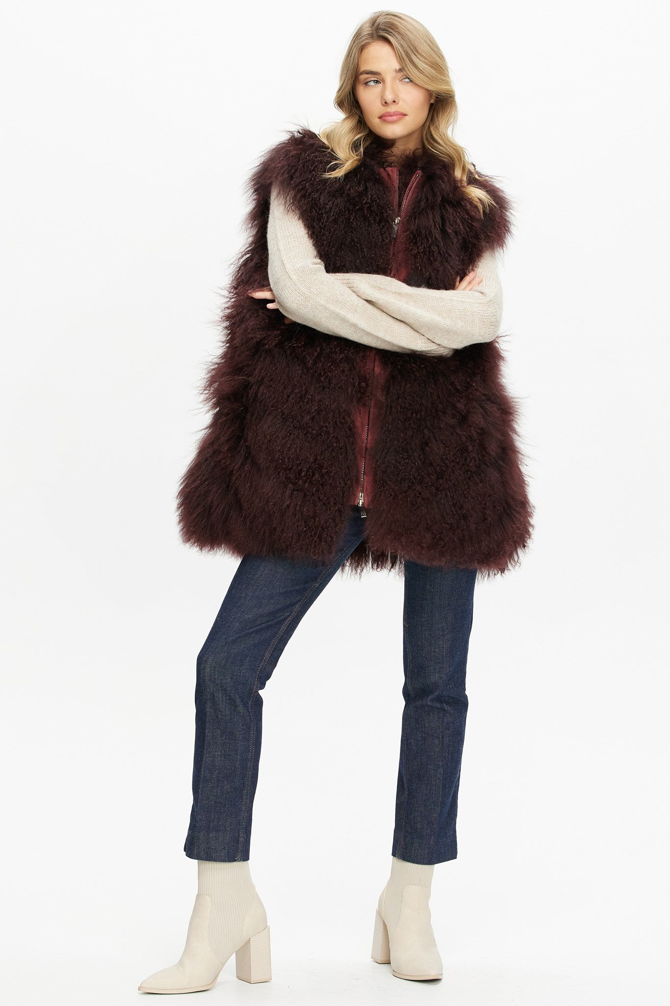 Select Mongolian Goat Zip Vest