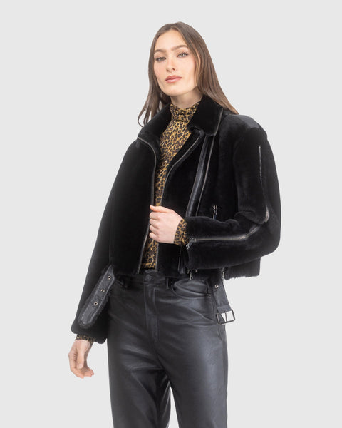Select Shearling Lamb And Leather Moto Jacket