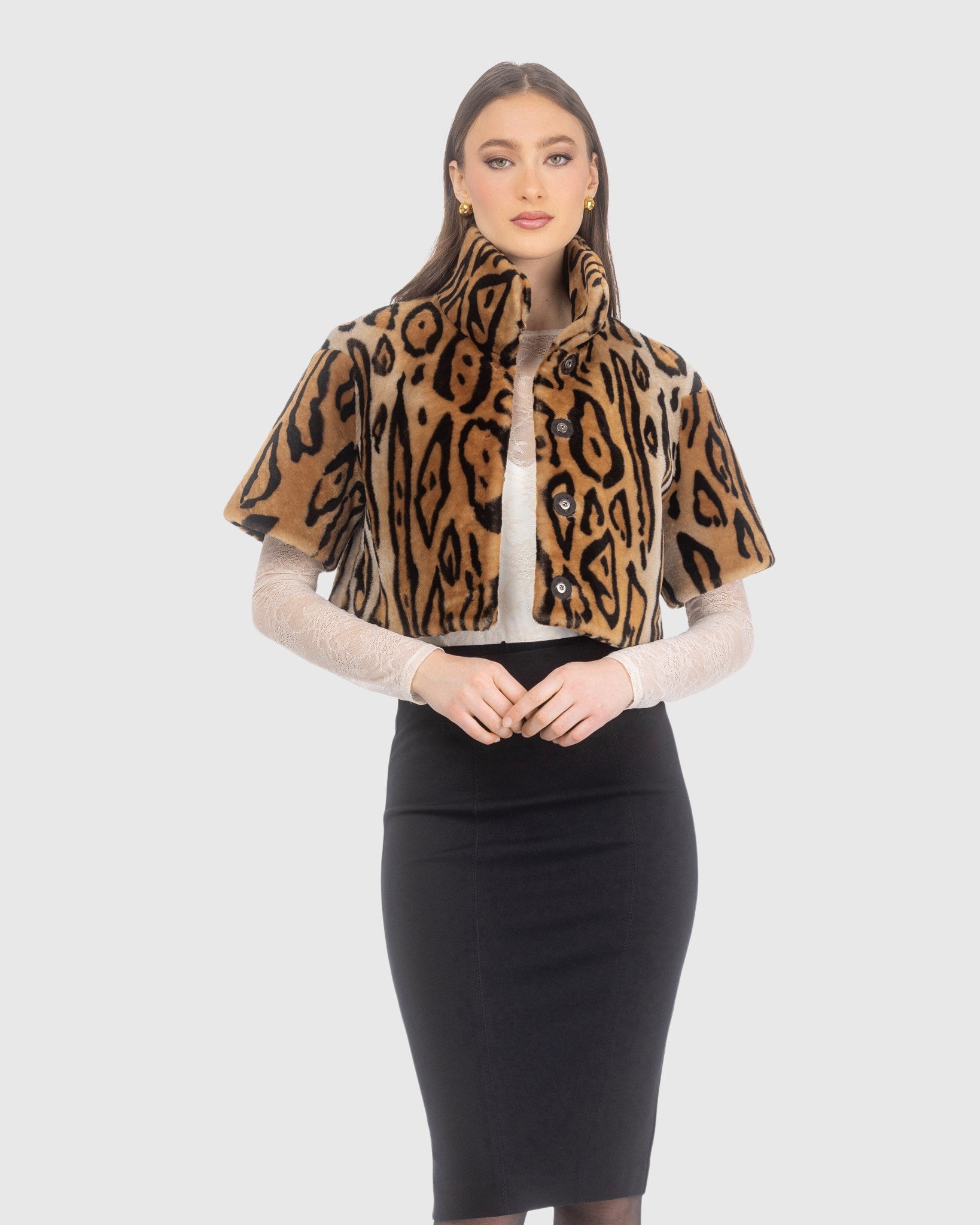 SELECT SHEARLING LAMB BOLERO WITH CROPPED SLEEVES