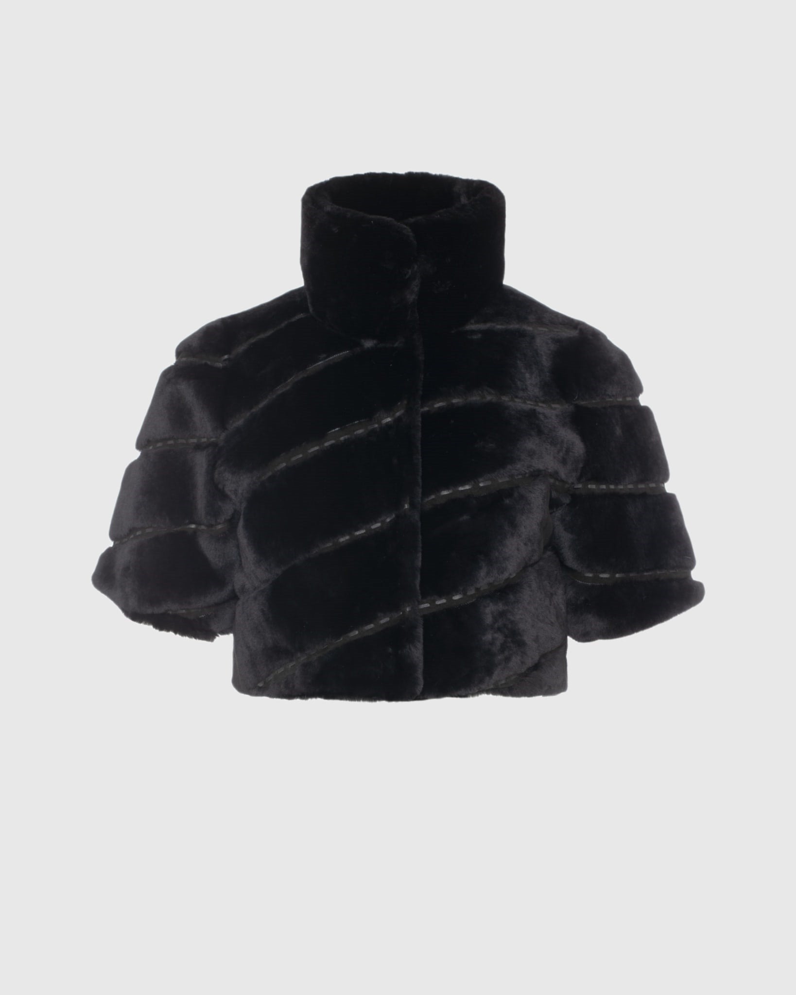 Select Shearling Lamb Diagonal Bolero with Cropped Sleeves