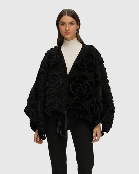 Select Shearling And Suede Lamb Floral Embroidered Jacket Reversible T