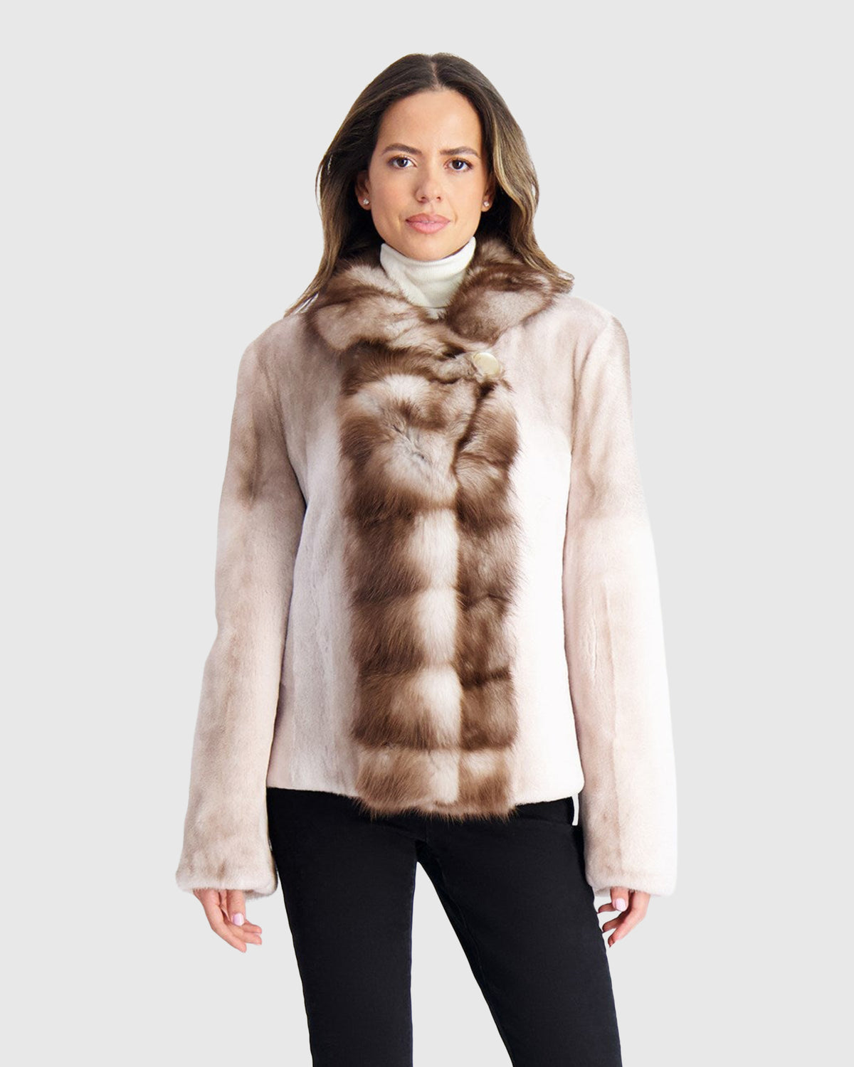 Semi Sheared Mink Jacket With Stone Marten Collar & Trim