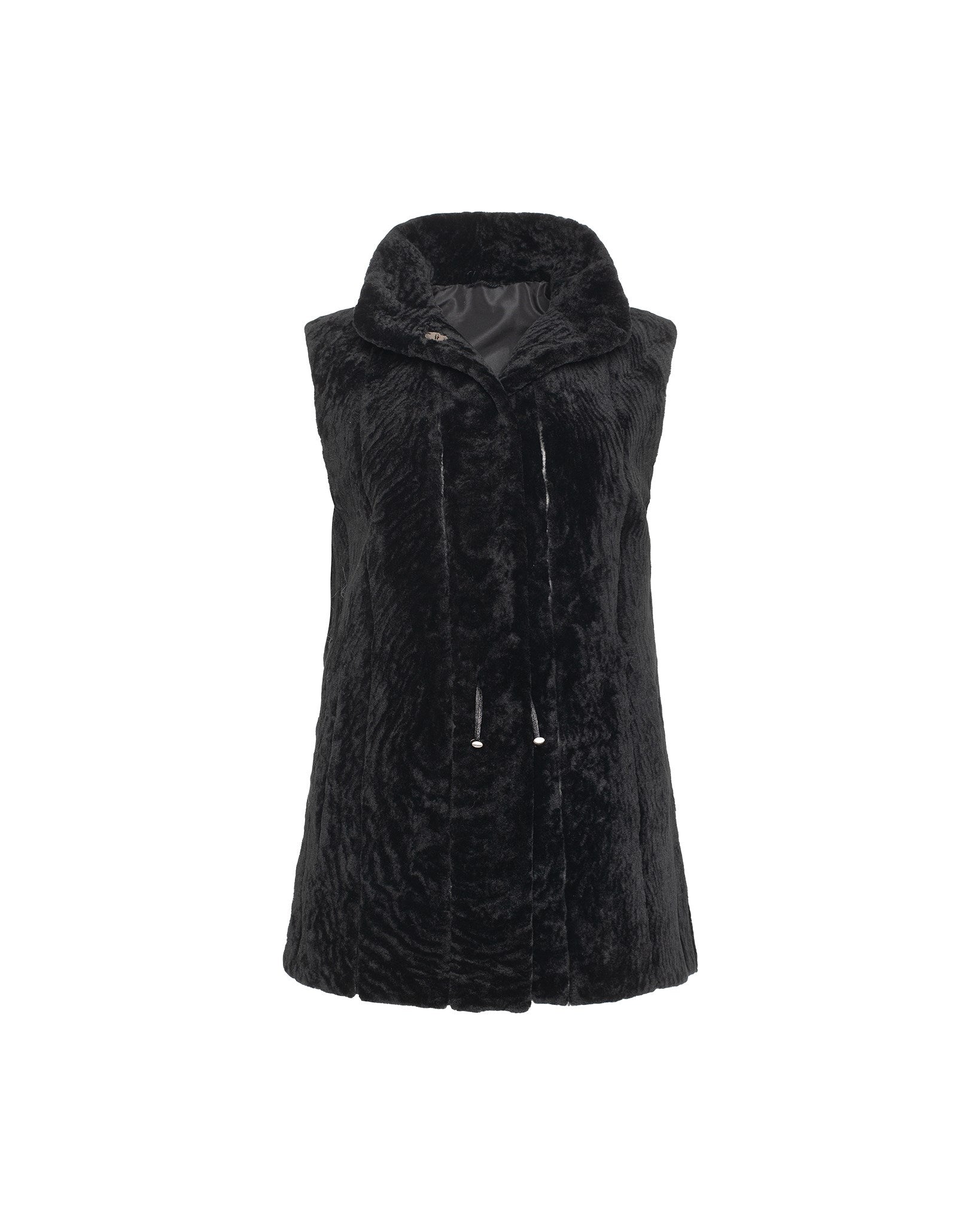 ROSA thick black wool black faux fur winter sleeveless vest – MaisonCléo