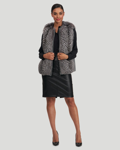 Silver Fox Zip Vest With Wool Back