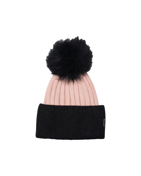 Two-Tone Knit Hat with Toscana Lamb Pompom