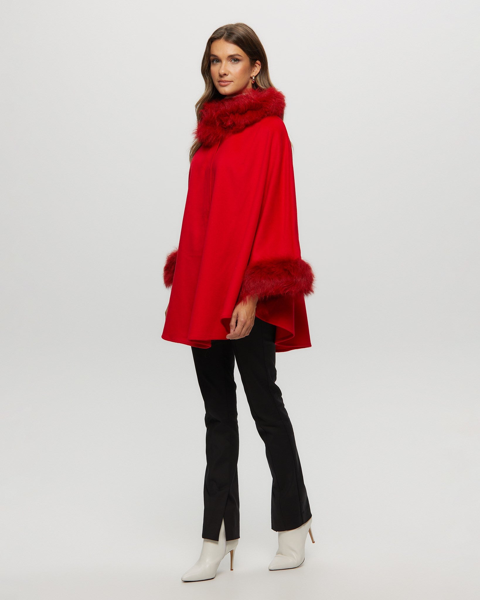 Wool Blend Cape Shawl with Sleeves Red orders Gray Women's