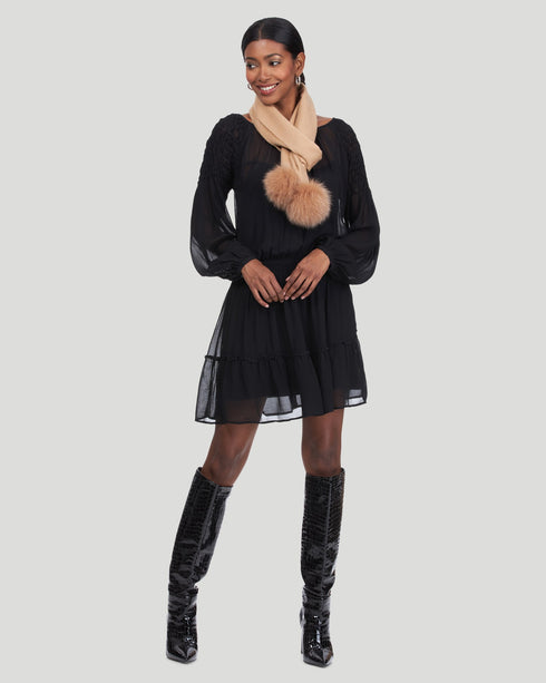 Wool Scarf With Fox Pompom