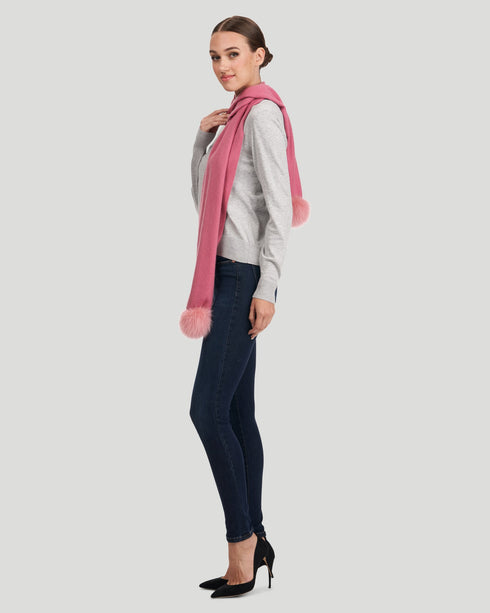 Wool Scarf With Fox Pompom