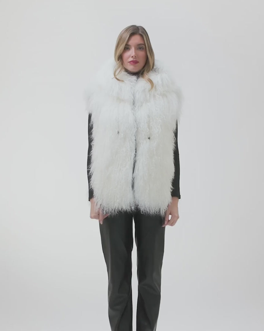 Reversible Vest Crafted From Select Mongolian Shearling Lamb with Loro
