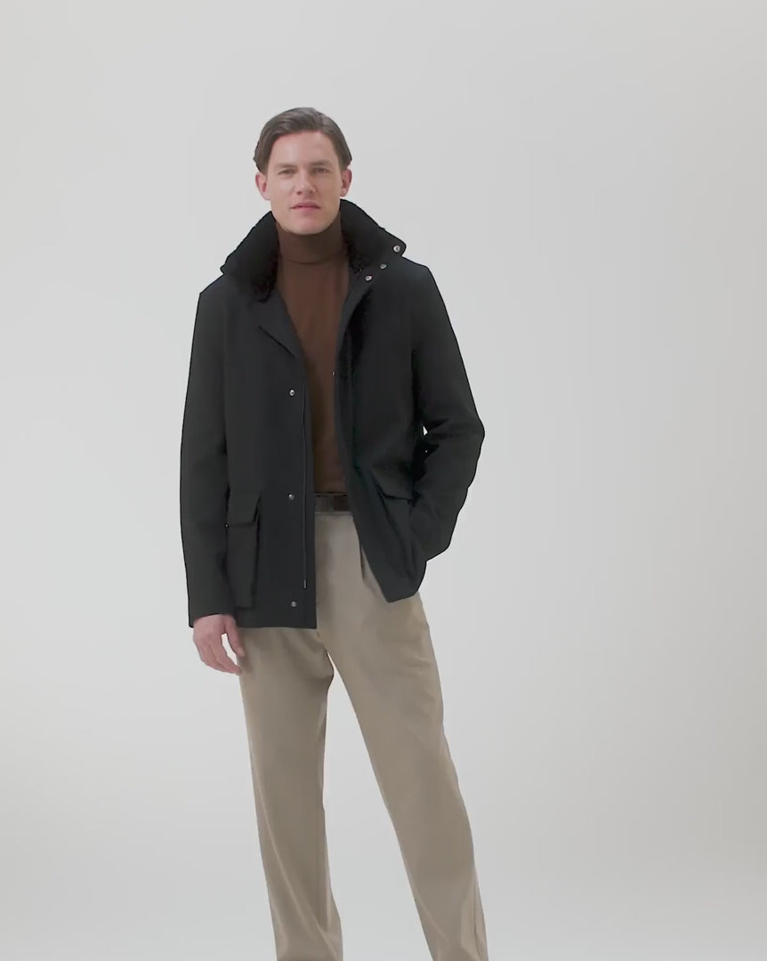 MEN'S LORO PIANA WOOL JACKET WITH DETACHABLE SELECT SHEARLING LAMB COL