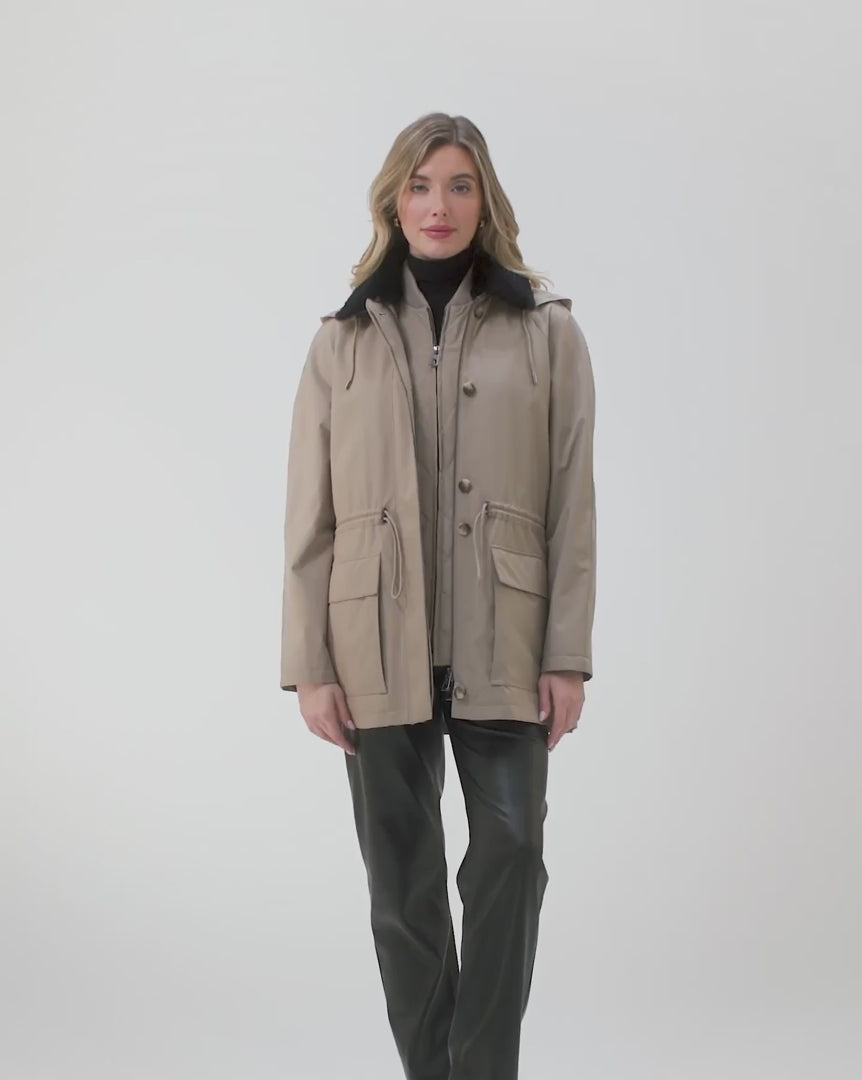 Parka with Detachable Hood and Select Shearling Lamb Collar